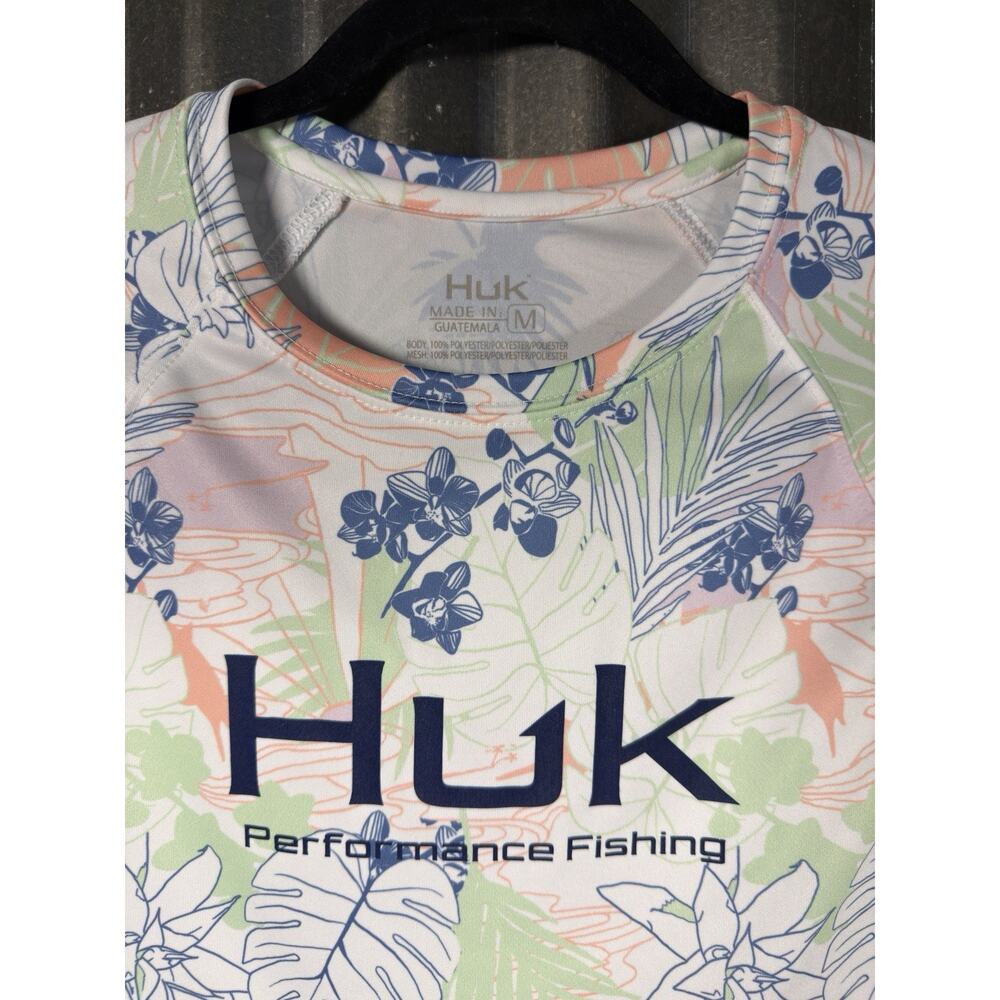 Huk Womens Aqua Dye Pursuit Crew L/S Fishing Shirt Medium Radical Botanical - Picture 2 of 5